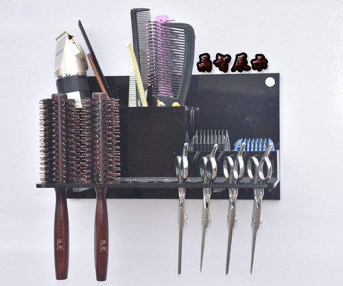 定做黑色美容美发理发店宠物店推剪滚梳剪刀卡尺透明收纳工具架