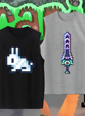 Steam游戏泰拉瑞亚Terraria马赛克无袖T恤像素图案背心夏季潮衣服