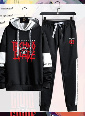 我的世界周边猪皇血神technoblade连帽卫衣套装学生游戏长裤衣服