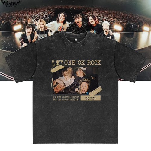 日本乐队One Ok Rock亚洲巡回演唱会水洗做旧短袖T恤大码半袖衣服
