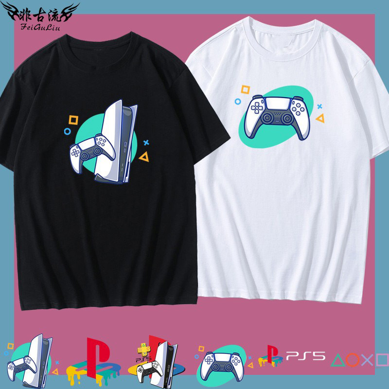 主机游戏周边PS5电玩爱好者港风短袖t恤男纯棉宽松体恤运动半截袖