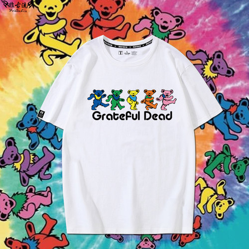 感恩而死Grateful Dead乐队小熊周边短袖T恤男女纯棉宽松半袖衣服
