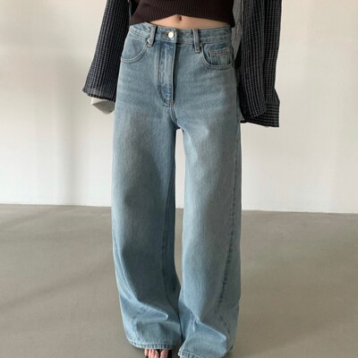 TABLE-韩版立体裁片显瘦直筒阔腿牛仔长裤休闲潮流百搭牛仔裤1180