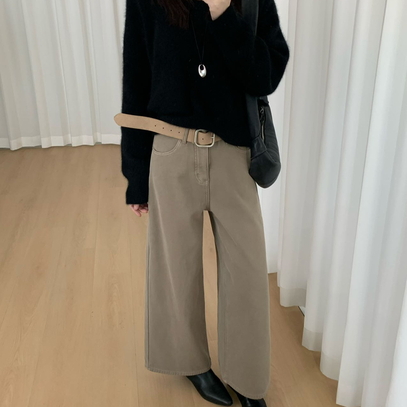 M.S-冬上新加绒纯色百搭直筒宽松牛仔裤(配腰带)f99598