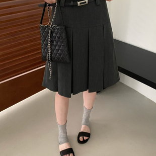 配腰带 Q3721 26年夏上新小香风压褶A字裙半身裙 M.S