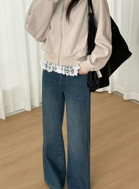 M.S-冬上新薄绒纯色百搭直筒宽松牛仔裤z99830