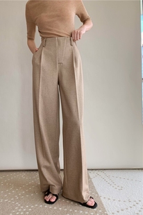 易打理抗皱不起球滑肤偏厚高腰直筒宽羊毛呢松阔腿裤女休闲长裤