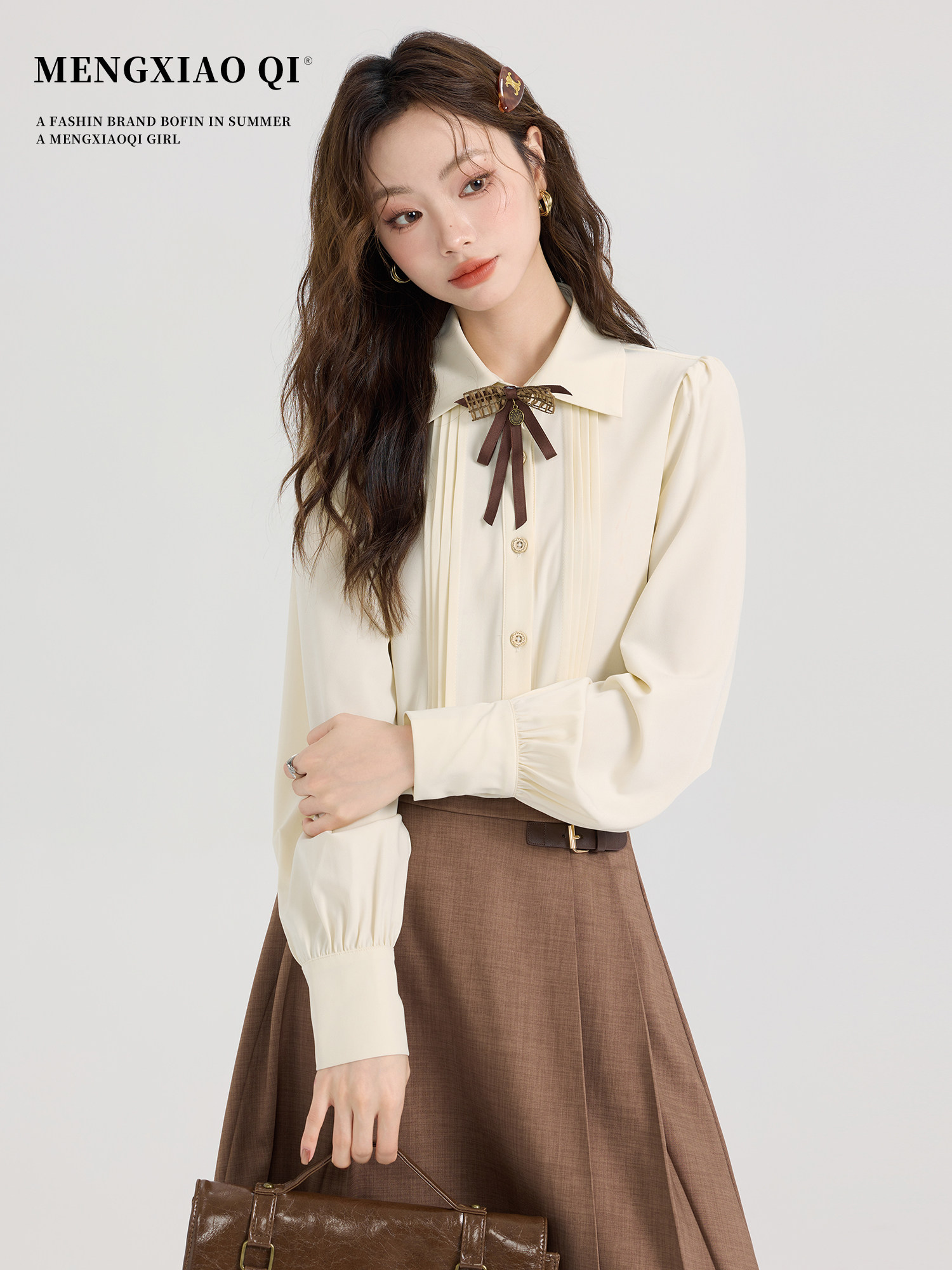 蒙小柒法式学院风长袖衬衫女装秋季气质设计感衬衣内搭上衣小个子