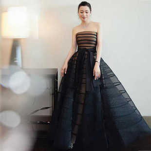 佘诗曼同款时尚潮流抹胸高级感优雅气质连衣裙宴会晚会黑色礼服裙