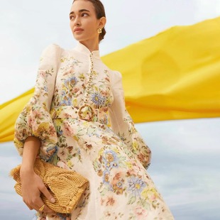 大量现货澳洲设计感单排扣春秋新款定位印花明星同款气质连衣裙短