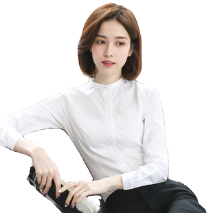 优柏小立领白色衬衫女长袖夏季新款职业气质正装工作服女士白衬衣