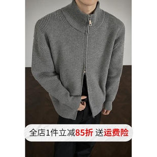 复古针织衫 立领拉链毛衣外套男女款 美式 设计感纯色修身 潮牌 早秋季