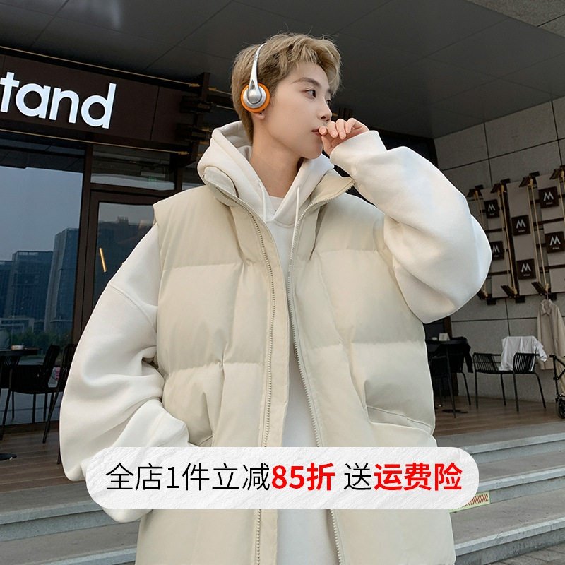 无袖羽绒棉马甲男士2025冬季潮牌宽松加厚棉服青少年休闲背心外套,男装,棉衣,淘宝优惠券,粉丝福利购,淘宝优惠卷