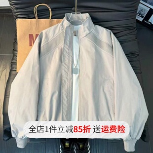 浅灰色bomber解构工装外套男春季美式立领廓形棒球服短款飞行夹克