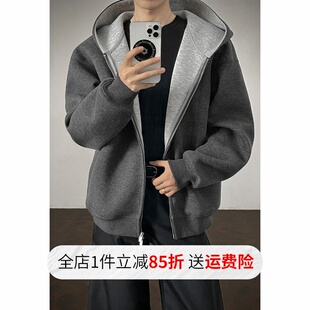 潮牌boxy短款 美式 廓形上衣休闲外套 连帽卫衣男款 430G重磅拼接开衫