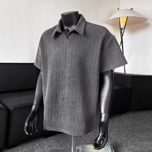 深灰色麦穗条纹t恤男夏季polo衫短袖cleanfit美式复古重磅半截袖
