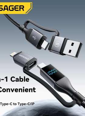 Essager 4 In 1 Digital Display USB Cable Type C 100W PD Fast Charging Wire For iPhone iPad Lighting