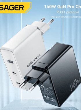 Essager 140W GaN USB Type C Charger Laptop氮化镓港澳版欧规快充充电器适用于iPhone17 Macbook Air M4