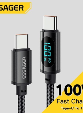 Essager PD 100W USB Type C Cable to USB C Charging Charger快充数显数据线适用于笔记本平板手机充电线