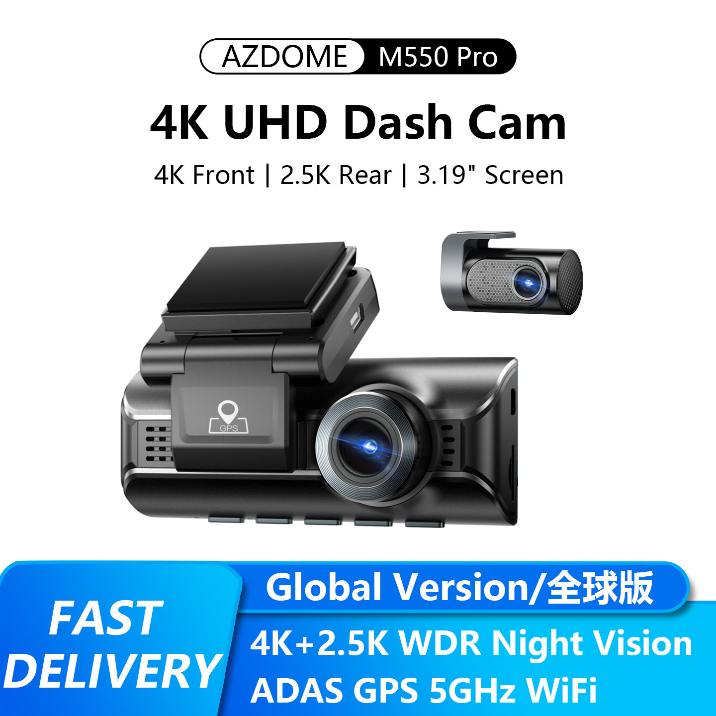 AZDOME 4K Dash Cam M550 Pro Built-in GPS WiFi 24H Parking
