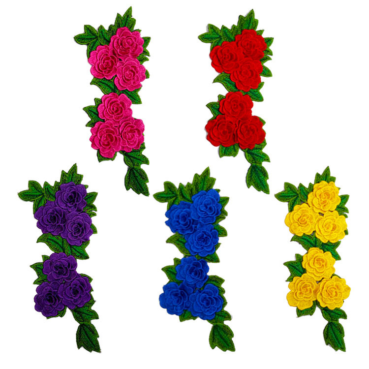 六朵立体花刺绣图案花边布贴衣服补丁贴破洞热熔民族彩色玫瑰3d
