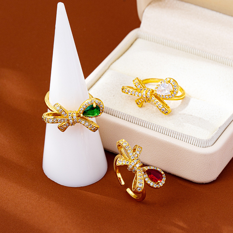 新款越南沙金戒指女蝴蝶结镶钻指环时尚百搭饰品送女友礼物