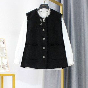 大码高级感无袖外套春季胖mm小香风马夹设计感小众叠穿外搭马甲女