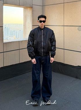 ZH25冬季New实拍美式街潮简约棉服外套拉链设计感保暖小立领男厚