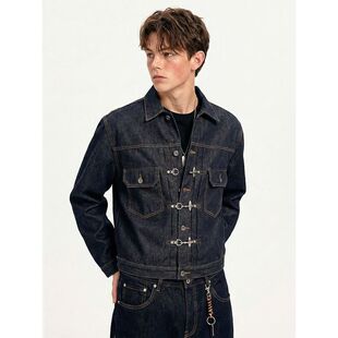 ZH 美式复古龙虾扣cleanfit款 短boxy原牛色牛仔外套夹克上衣