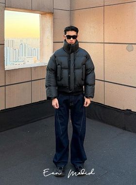 ZH25冬新实拍美式简约短款高品质棉服外套加厚保暖包裹性高领男女