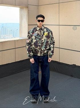 ZH25冬季N实拍美式复古街潮防水刺绣棉服夹克迷彩外套保暖加厚男