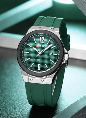 CURREN卡瑞恩8467男士运动手表胶带日历石英腕表大表盘个性男表