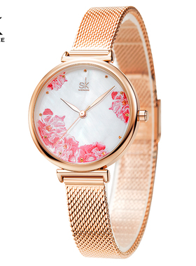 SHENGKE胜刻新款女士时尚创意花朵潮流轻薄女士百搭石英手表K0171