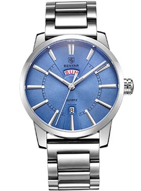 BENYAR宾雅男士商务钢带石英手表防水日历星期简约时尚腕表5101款