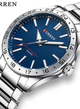 CURREN卡瑞恩8452男士商务钢带手表24小时指示石英腕表男款休闲表