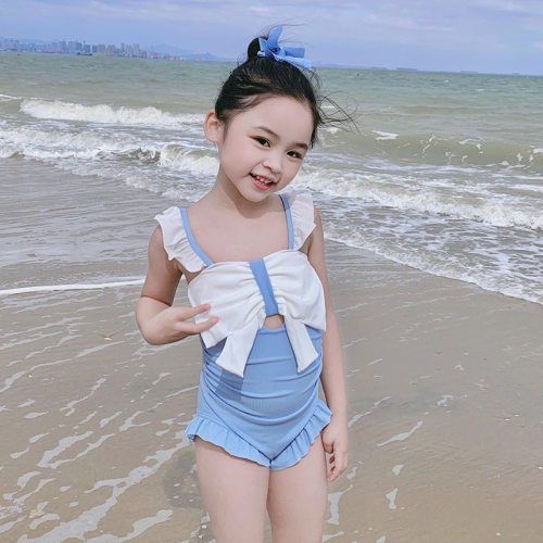 儿童游泳衣连体可爱韩国ins风洋气荷叶边女童中小童温泉泳装