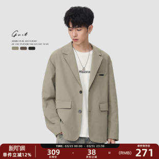 GWIT 外套休闲小西服男 高级感复古廓形垂感抗皱痞帅上衣春秋西装