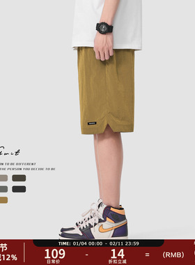 GWIT 夏季轻薄户外透气潮牌美式高街基础款中裤薄款五分裤短裤男