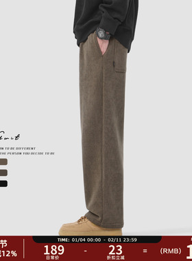 GWIT 冬季重磅奥粒绒美式潮牌直筒保暖阔腿垂感加绒加厚休闲裤男