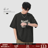 美式 高街重磅叠影印花夏季 潮流体恤半袖 GWIT 潮牌纯棉短袖 T恤男