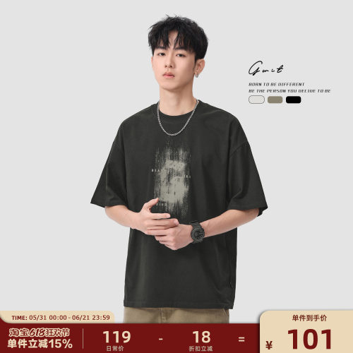 GWIT复古体恤半袖纯棉短袖T恤男