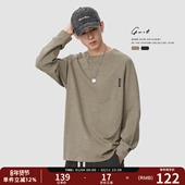 GWIT T恤男 圆领纯色长袖 美式 复古植纤透气春秋内搭口袋体恤打底衫
