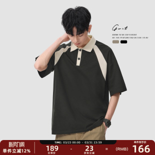 夏季 复古重磅撞色半袖 潮牌保罗衫 翻领T恤短袖 男 GWIT polo衫 美式