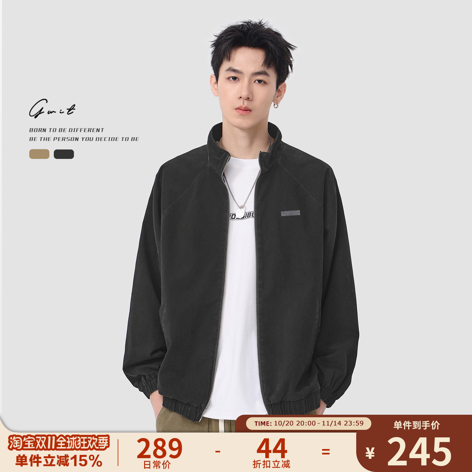 GWIT 美式复古重磅水洗做旧cargo春秋休闲潮牌夹克上衣工装外套男