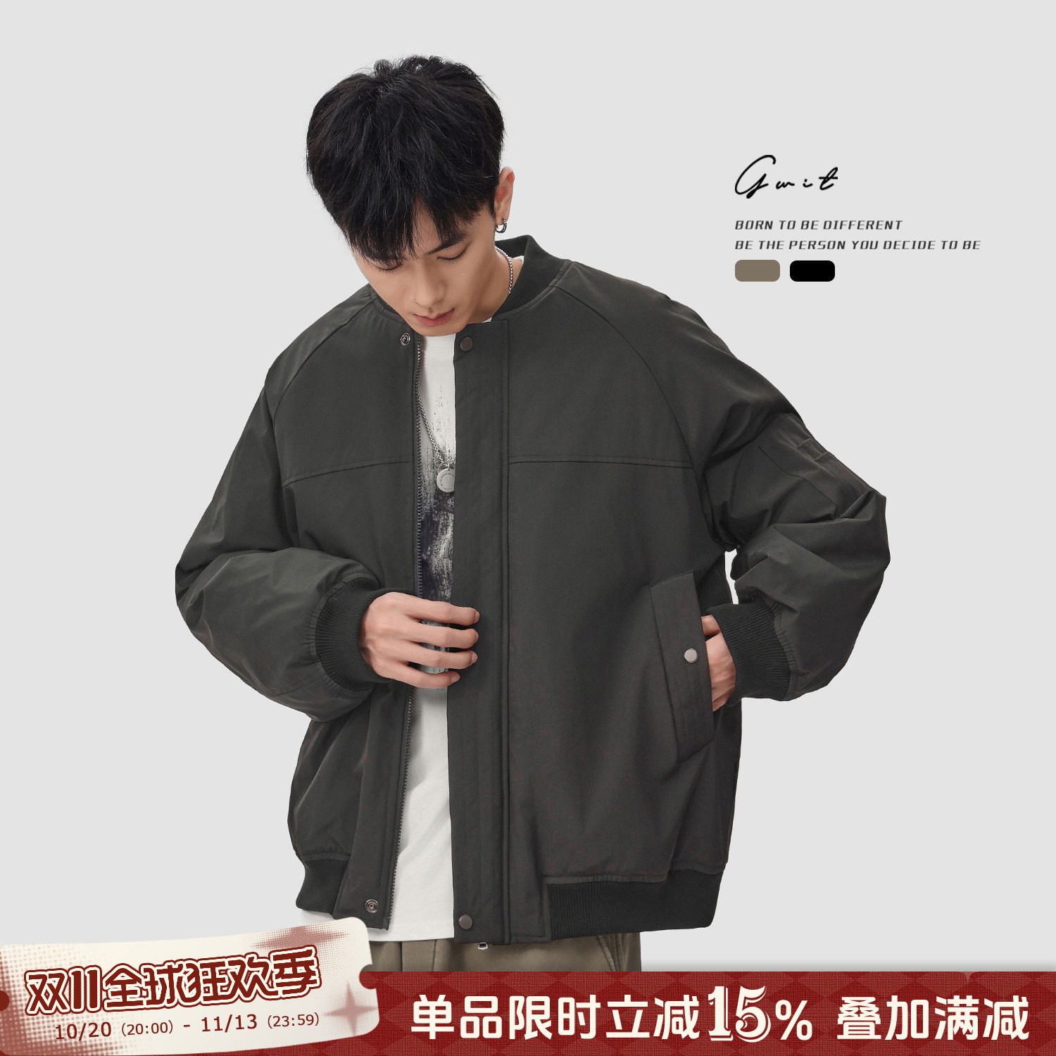 GWIT 美式复古加厚棉衣冬季飞行员夹克潮牌工装棒球服外套棉服男