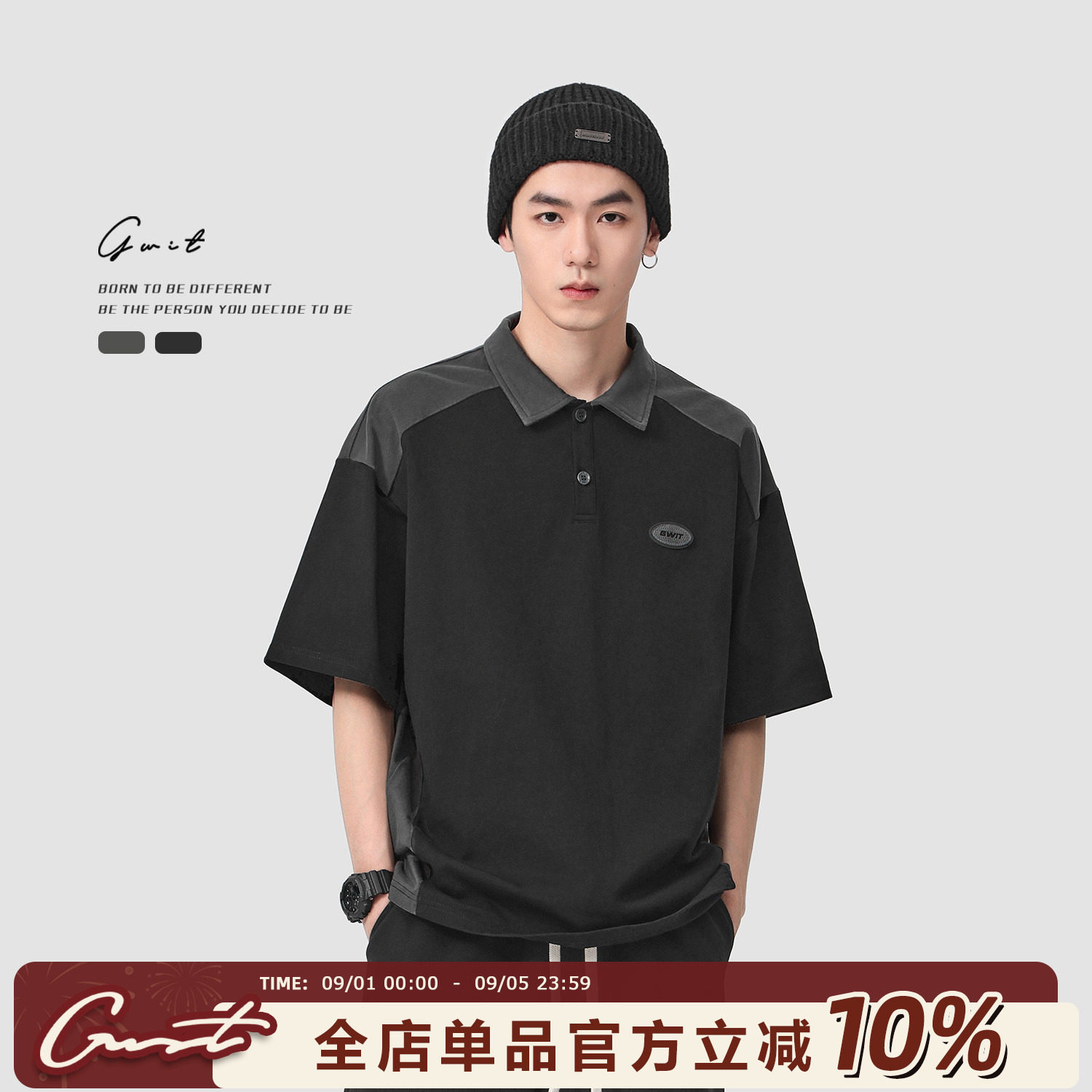 GWIT 美式重磅复古撞色夏季新款潮牌保罗衫翻领T恤短袖polo衫男图片