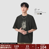 潮牌印花纯棉短袖 GWIT 潮流体恤半袖 高街复古重磅夏季 T恤男 美式