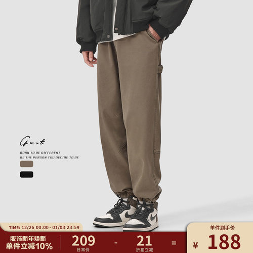 美拉德水洗做旧加绒束脚工装裤