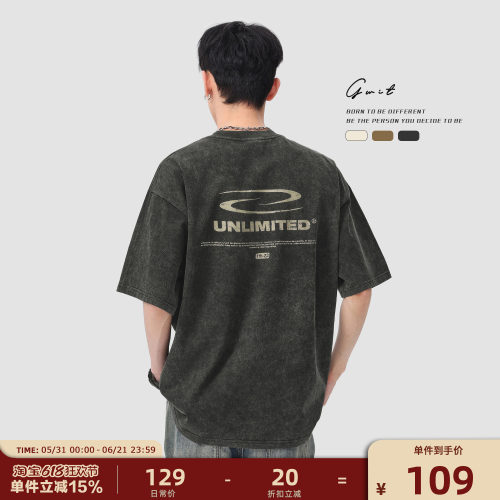 GWIT复古重磅水洗做旧短袖T恤
