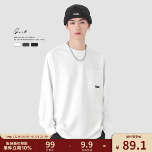 圆领纯色长袖 重磅宽松春秋纯棉内搭口袋体恤打底衫 T恤男 美式 GWIT